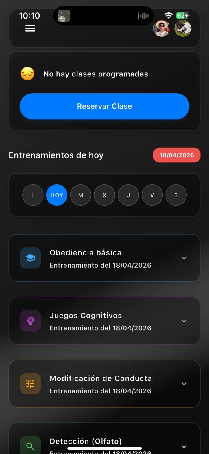 Captura del MVP de Doglendar: vista del dueño con ficha del perro